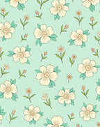 Cream Floral Pattern With Teal Leaves Rug