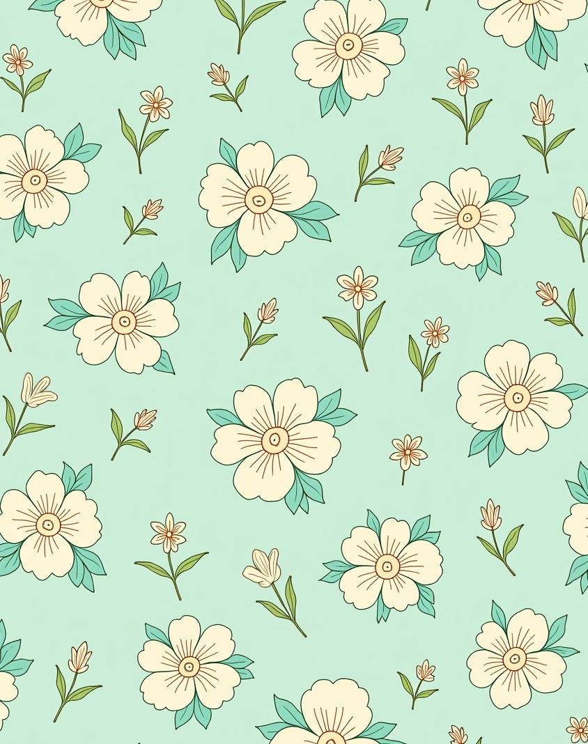 Cream Floral Pattern With Teal Leaves Rug