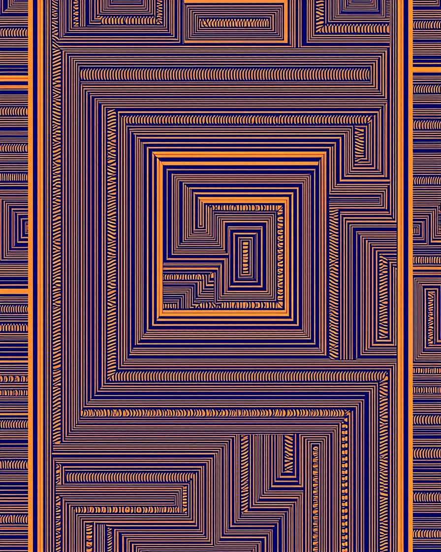 Bold Orange Navy Geometric Maze Rug