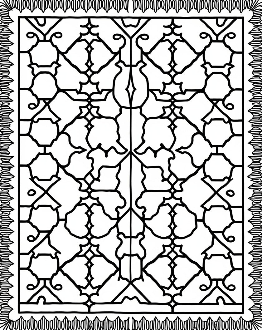 Intricate Black Lattice Ornamental Design Rug
