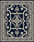 Intricate Floral Scrollwork Navy Rug