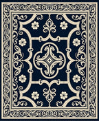 Intricate Floral Scrollwork Navy Rug