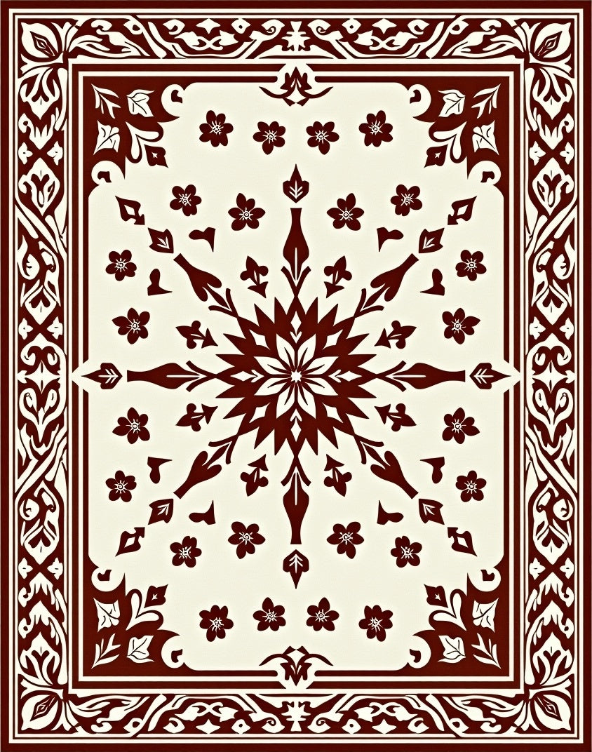 Floral Starburst Geometric Border Rug