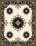 Elegant Navy Gold Floral Motif Rug