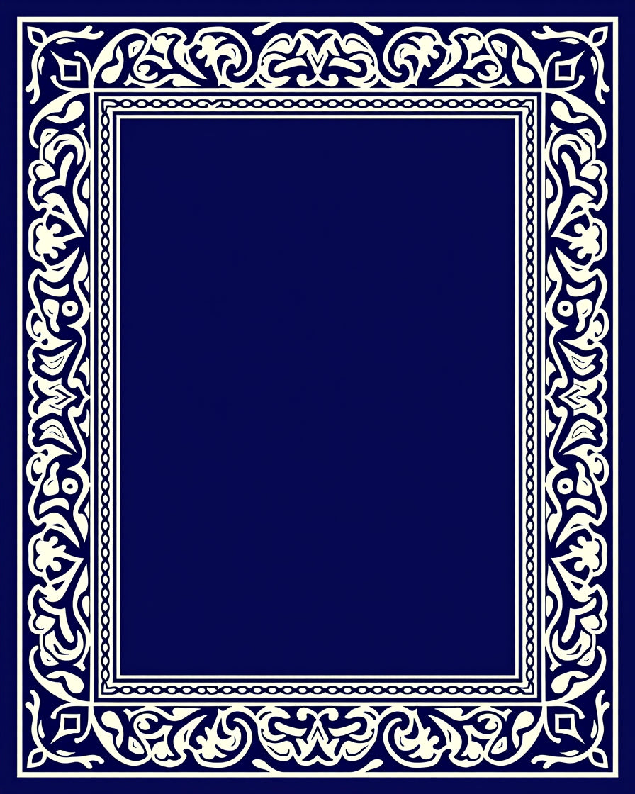 Ornate Cream On Dark Blue Border Rug