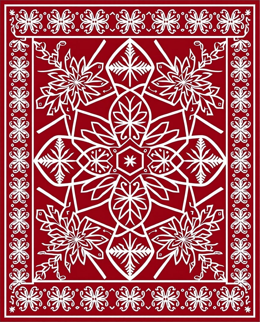 Red White Floral Geometric Medallion Rug
