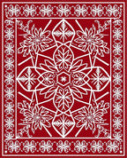 Red White Floral Geometric Medallion Rug