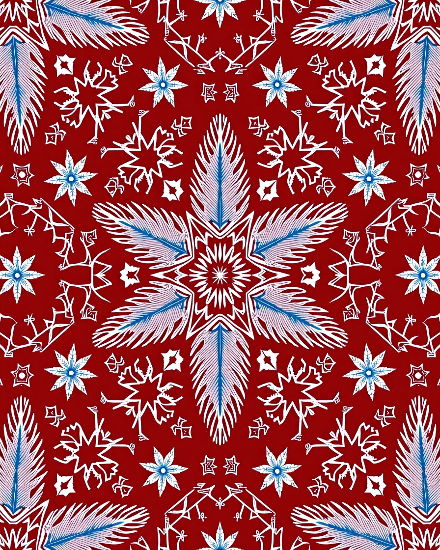 Crimson Snowflake Mandalas White Blue Rug