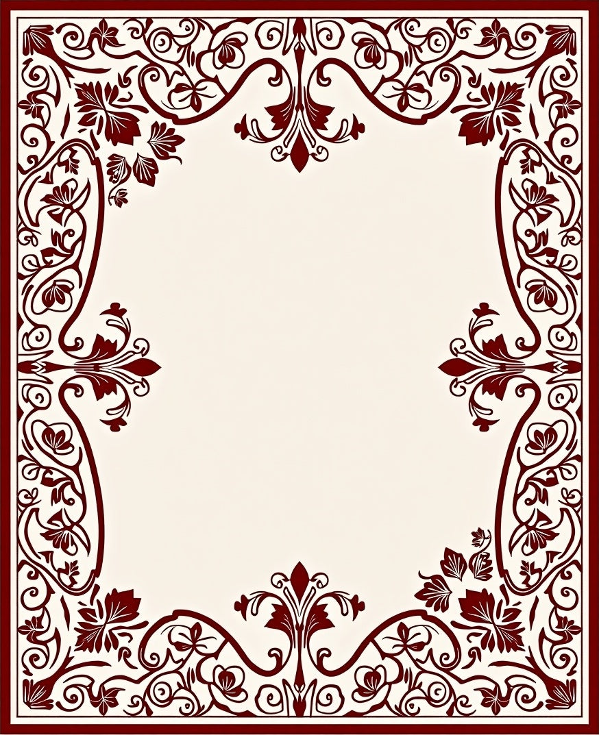 Elegant Red Floral Vine Border Rug