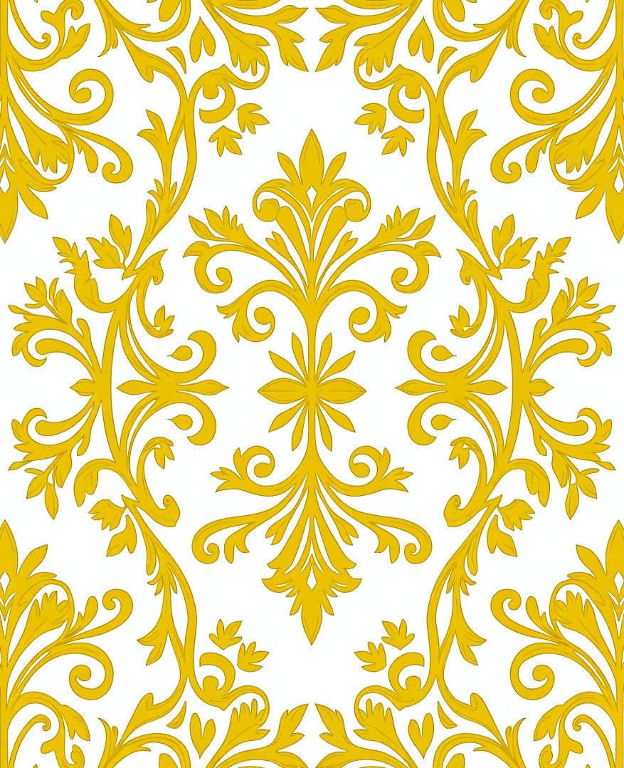 Golden Floral Scroll Pattern Rug