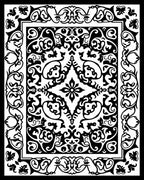 Black White Ornate Scroll Pattern Rug