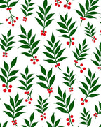 Green Leaf Red Berry Branch Rug