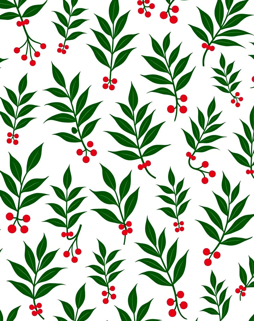 Green Leaf Red Berry Branch Rug
