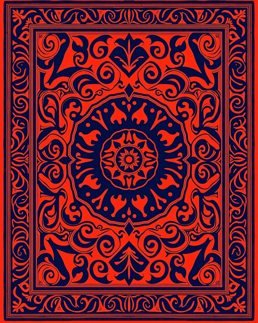 Bold Red Blue Mandala Pattern Rug