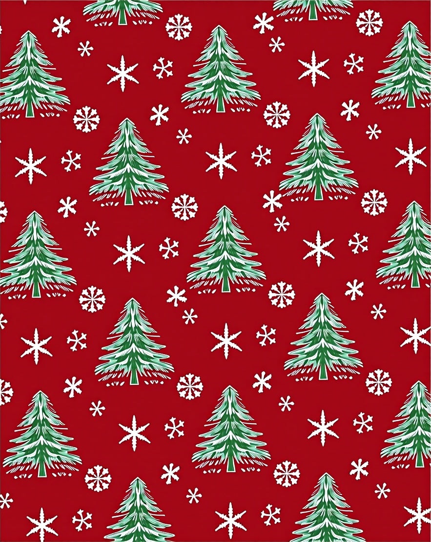 Festive Red Christmas Tree Snowfall Rug