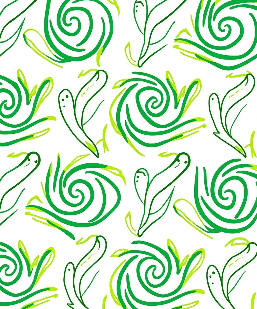 Green Swirls Leafy Abstract Pattern Rug