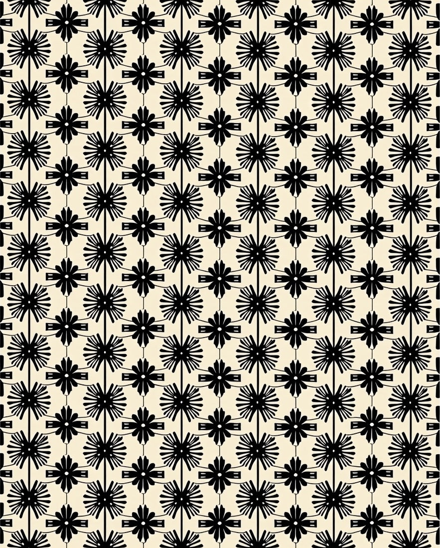 Art Deco Black Starburst Floral Pattern Rug