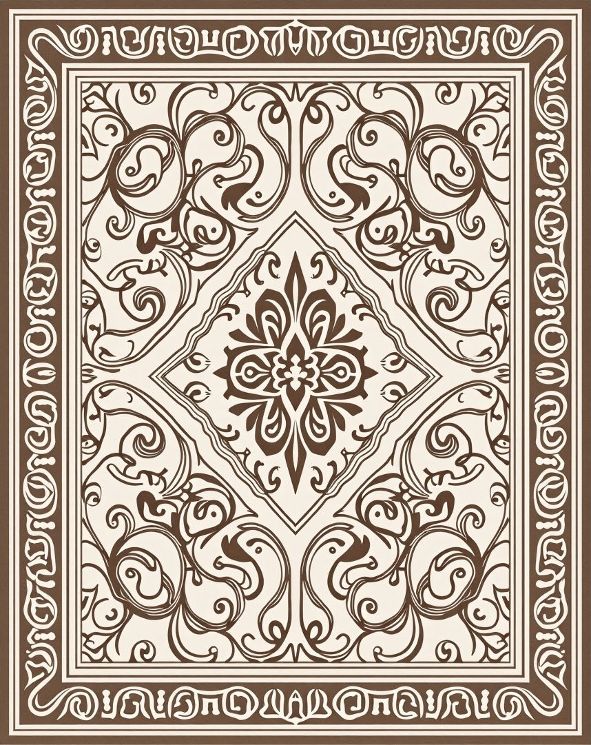 Ornate Brown Swirl Floral Pattern Rug