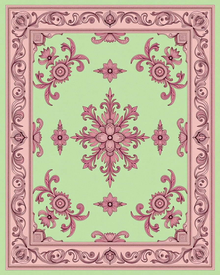 Ornate Pastel Floral Border Rug