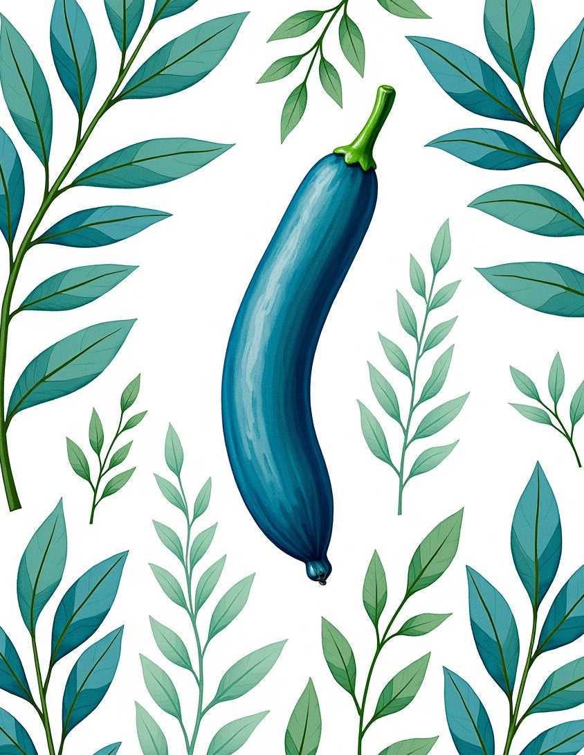Blue Eggplant Botanical Pattern Rug