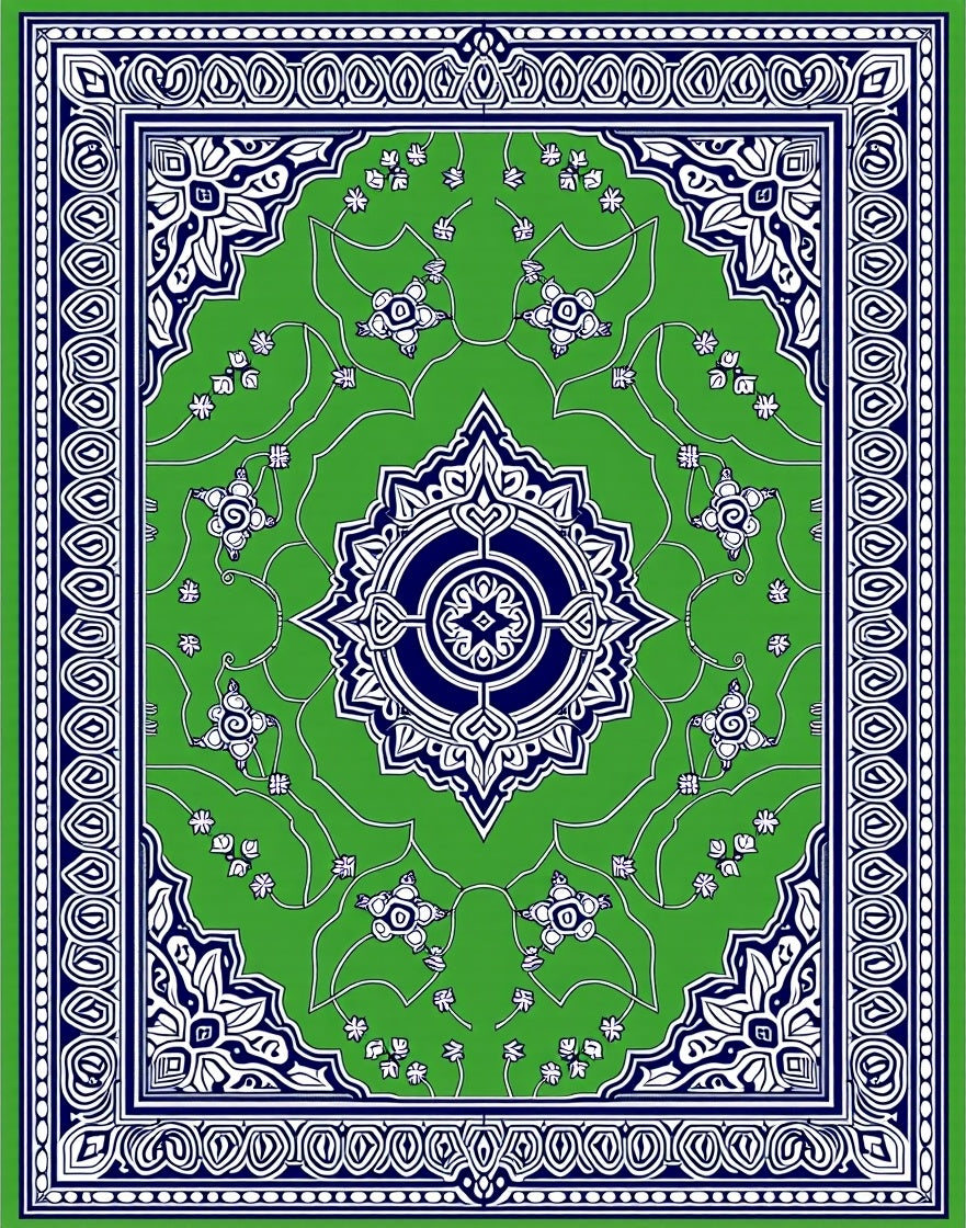 Vibrant Green Blue Floral Medallion Rug