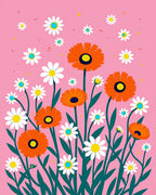 Orange and White Daisy Floral Garland Rug