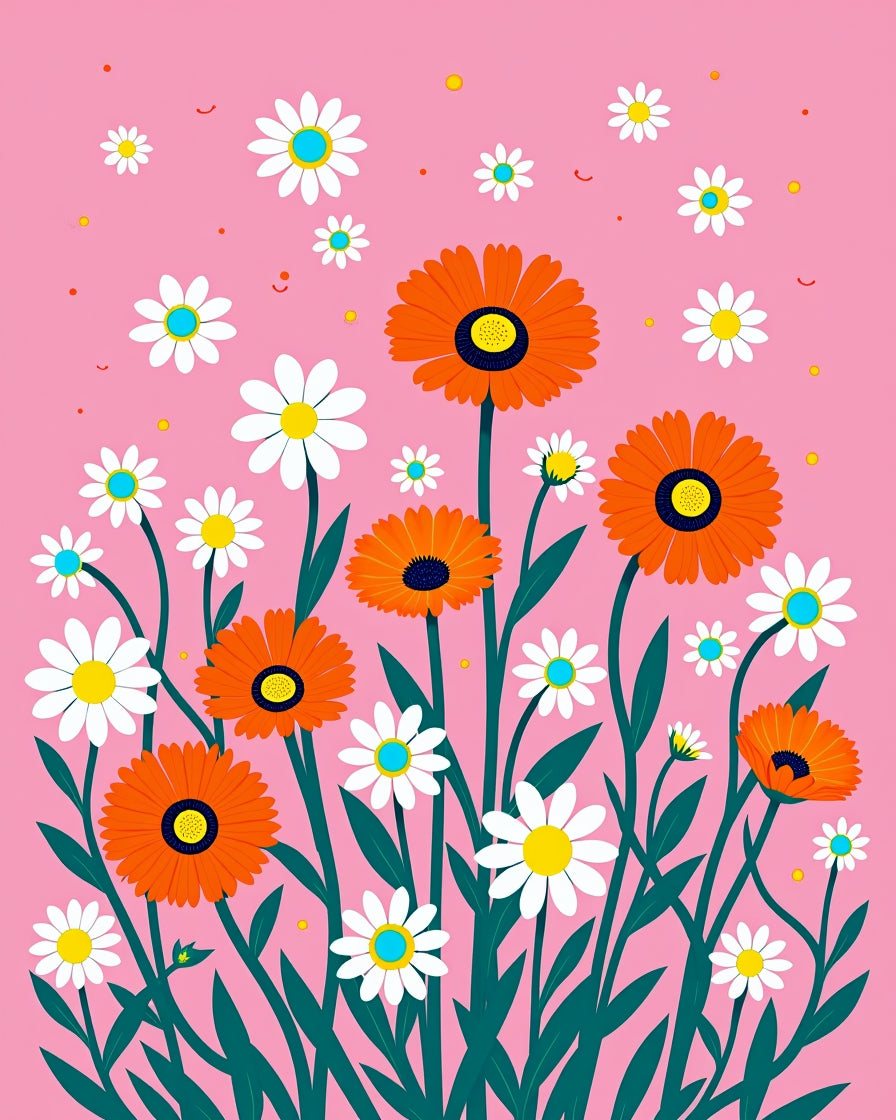 Orange and White Daisy Floral Garland Rug
