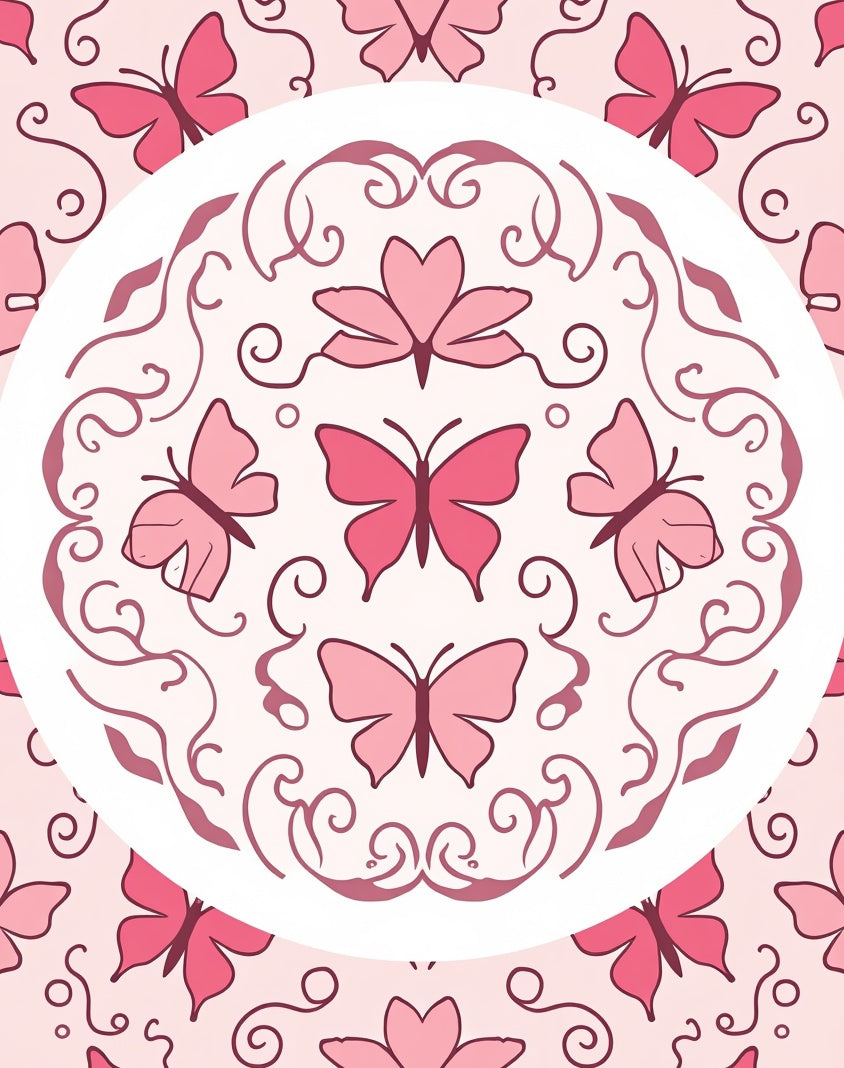 Pink Butterfly Floral Mandala Design Rug