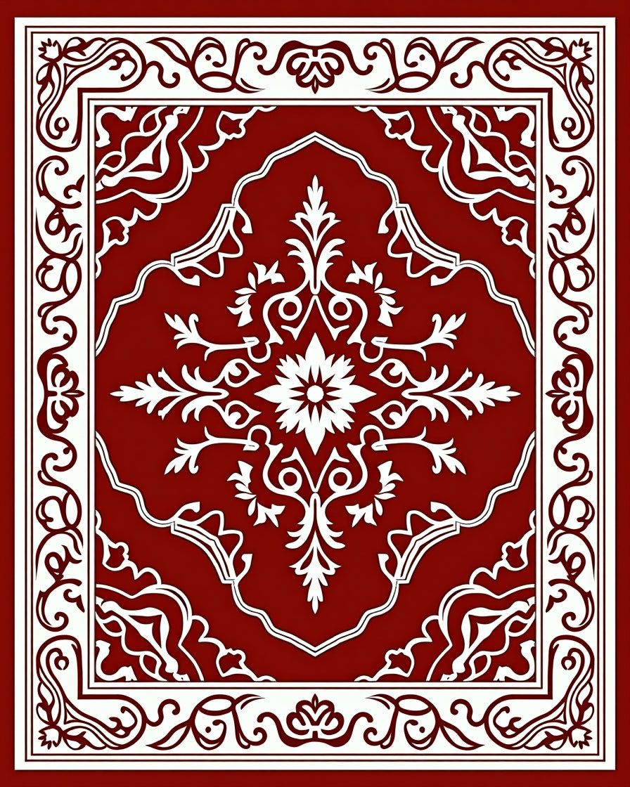Rich Red Floral Damask Pattern Rug