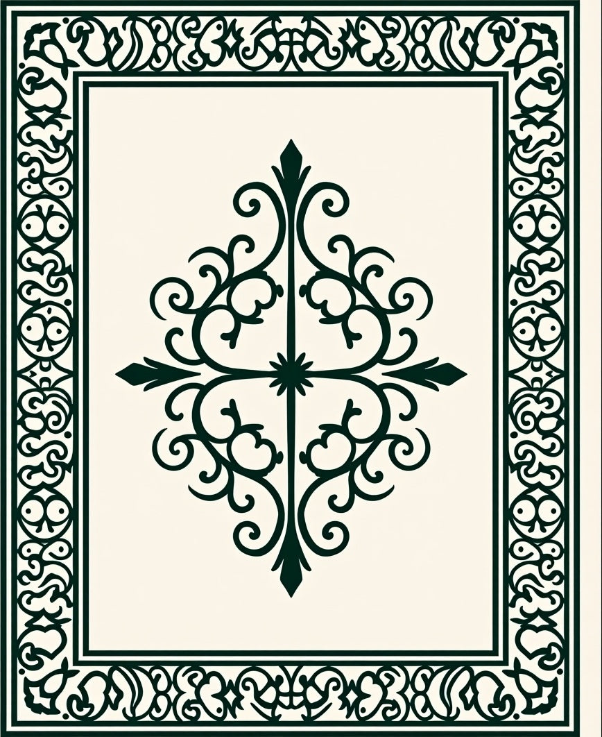 Elegant Dark Green Scroll Pattern Rug