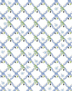 Blue Lattice Floral Pattern Rug