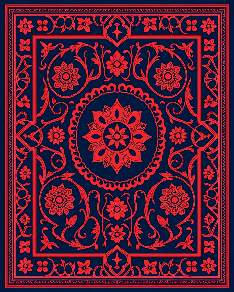 Red Floral Vintage Patterned Rug