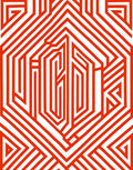 Bold Red Orange Geometric Maze Design Rug