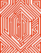 Bold Red Orange Geometric Maze Design Rug