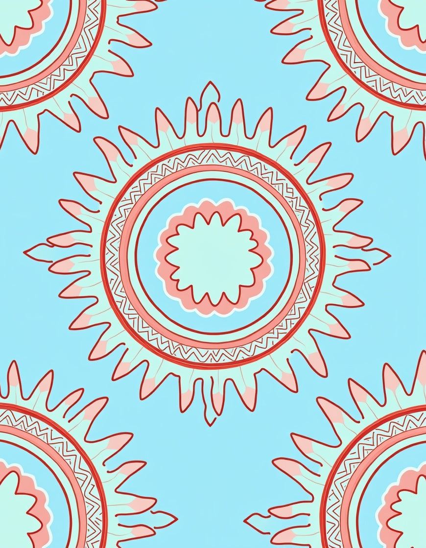 Aqua Sunburst Geometric Pattern Rug