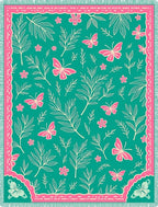 Teal Pink Butterfly Foliage Garden Rug
