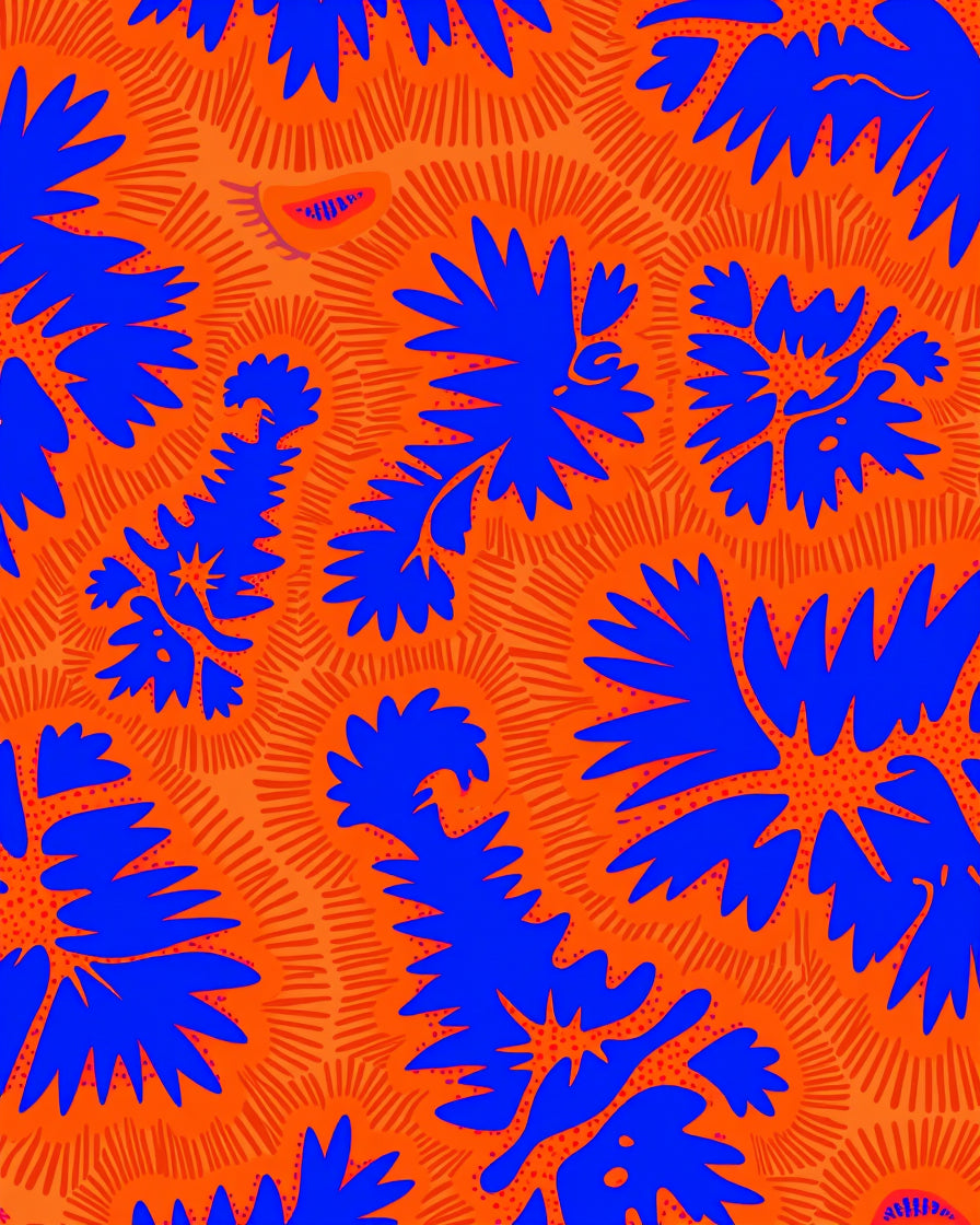 Abstract Blue Floral Orange Textured Design Rug