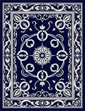 Classic Dark Blue White Floral Pattern Rug