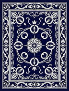 Classic Dark Blue White Floral Pattern Rug