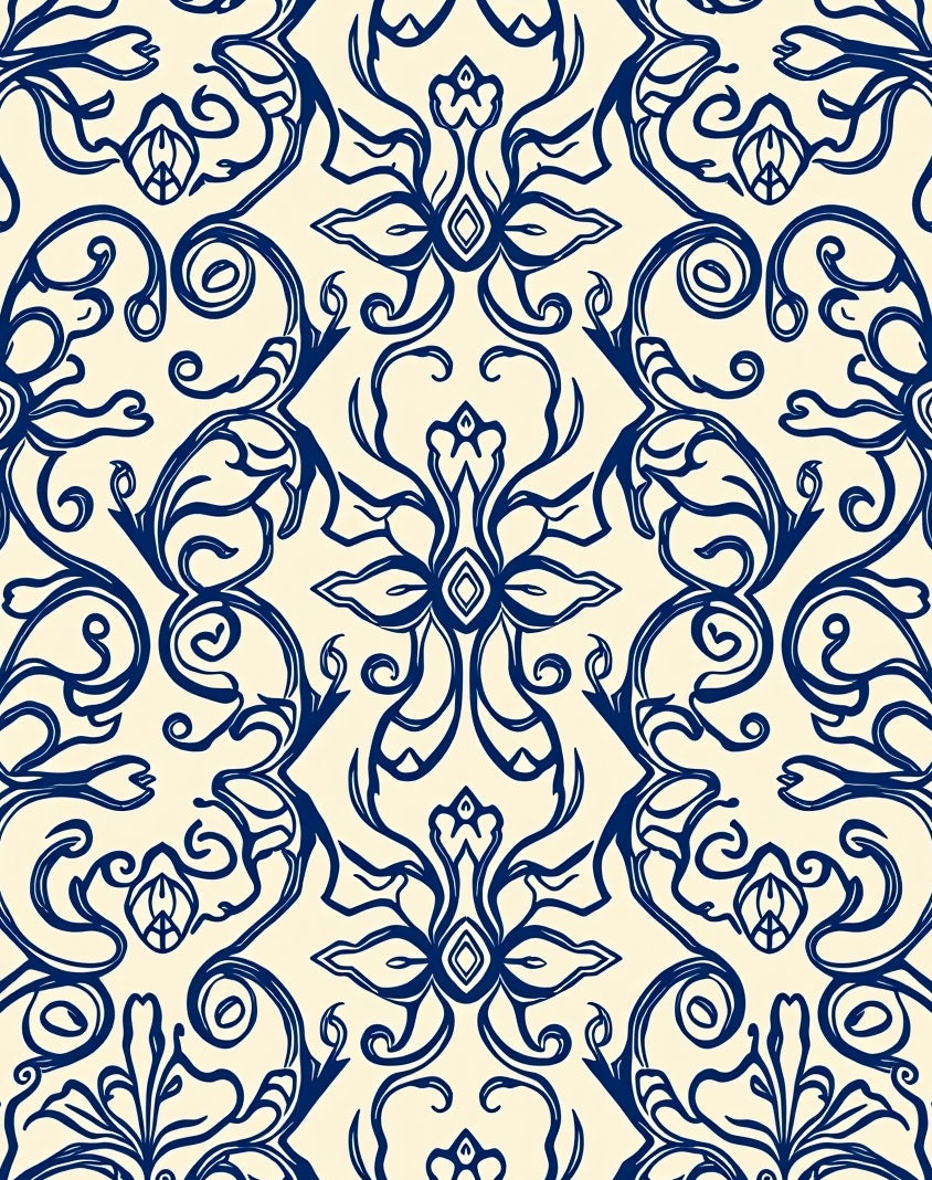 Classic Damask Blue Floral Repeating Design Rug