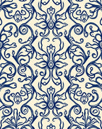 Classic Damask Blue Floral Repeating Design Rug