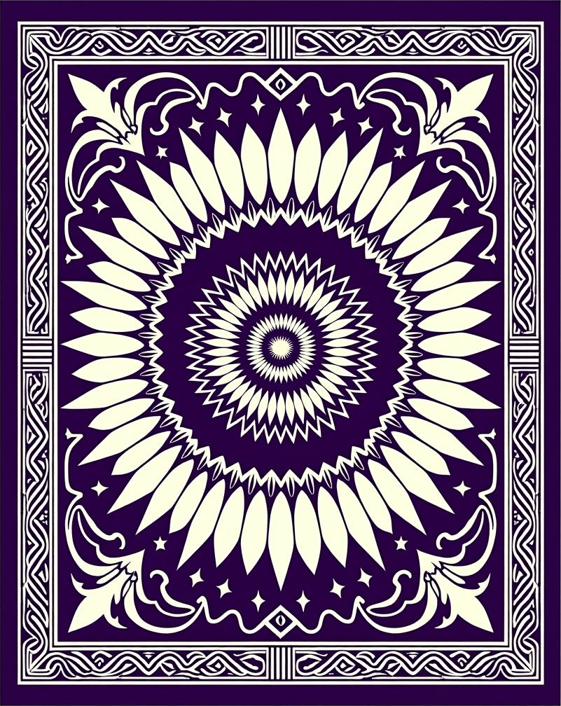 Floral Sunburst Mandala Pattern Rug