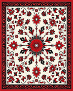 Bold Red Floral Mandala Pattern Rug
