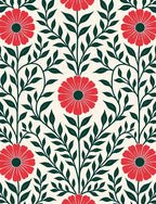 Red Floral Repeating Pattern Arrangement Rug