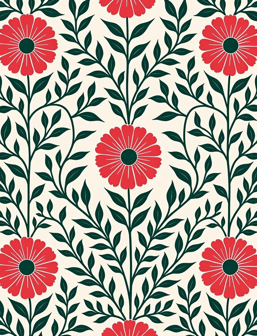 Red Floral Repeating Pattern Arrangement Rug