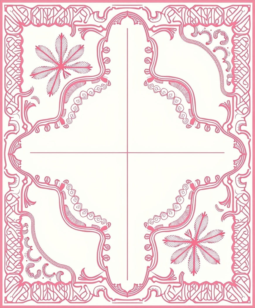 Pink Ornate Floral Border Design Rug