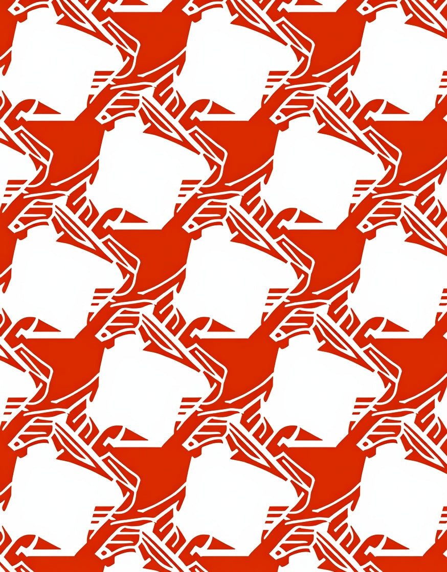 Bold Red White Geometric Bird Pattern Rug