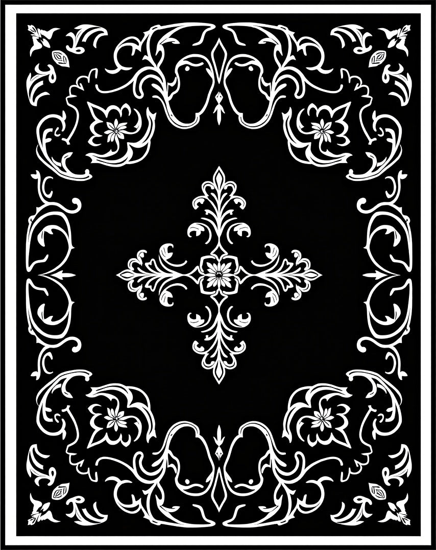 Intricate Floral Scrollwork Pattern Design Rug
