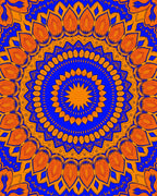 Royal Blue Golden Sunburst Mandala Rug