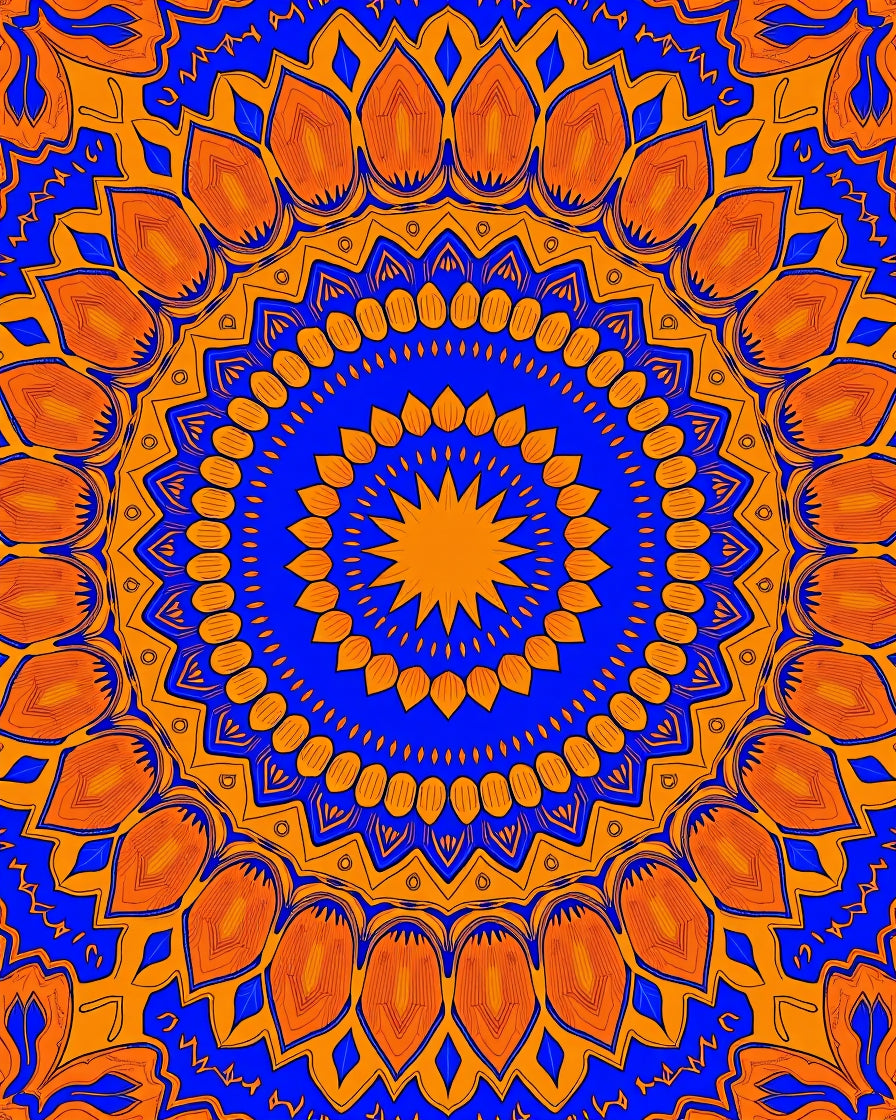 Royal Blue Golden Sunburst Mandala Rug
